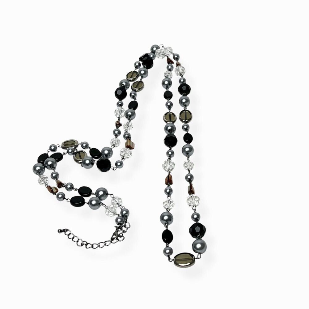 Lot Of 2 Necklaces Silver Black Beads Faceted Smooth Signed Premier Designs WHBM - Picture 8 of 13